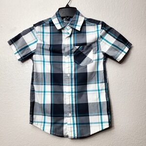 Tony Hawk ◇ Short Sleeve Button Up Shirt Boy's Size Small‎ ◇ Blue & Gray Plaid